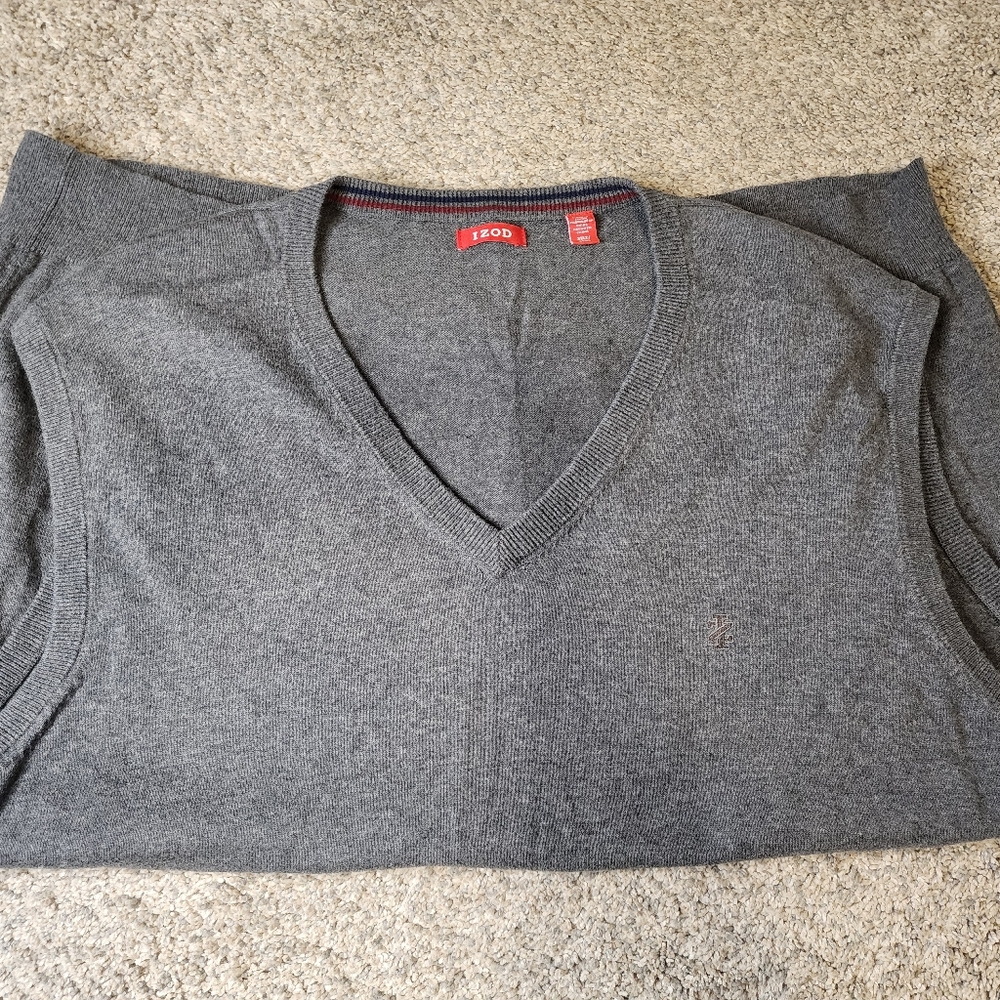 Izod Mens Gray V-Neck Sweater Vest 3XLT - Picture 2 of 5